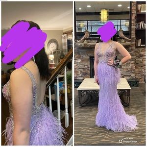 Jovani 03023 Sheer Embellished Bodice Feather Prom Dress